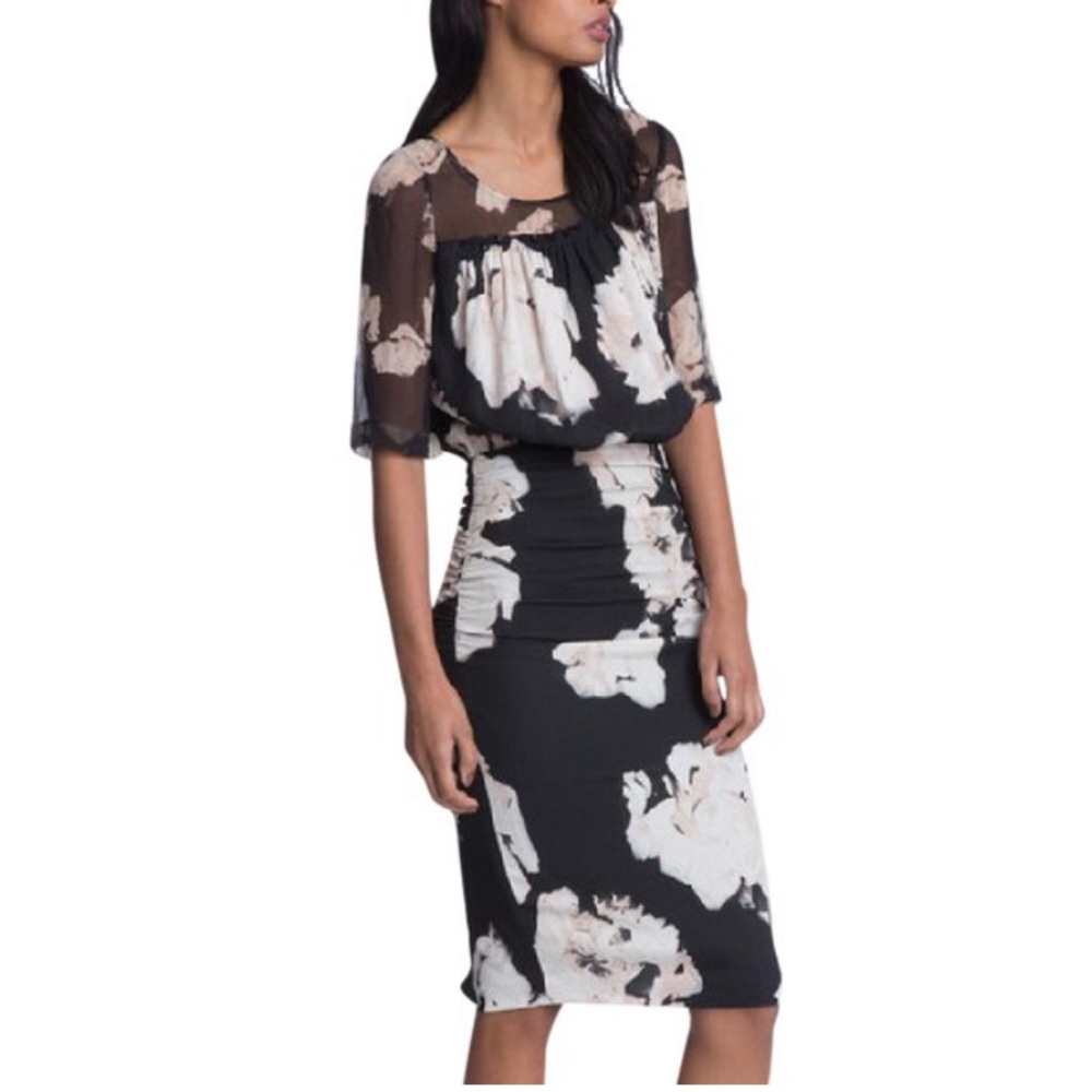 Tracy Reese Smudge Floral Blouson Silk Blend Cocktail Dress 10